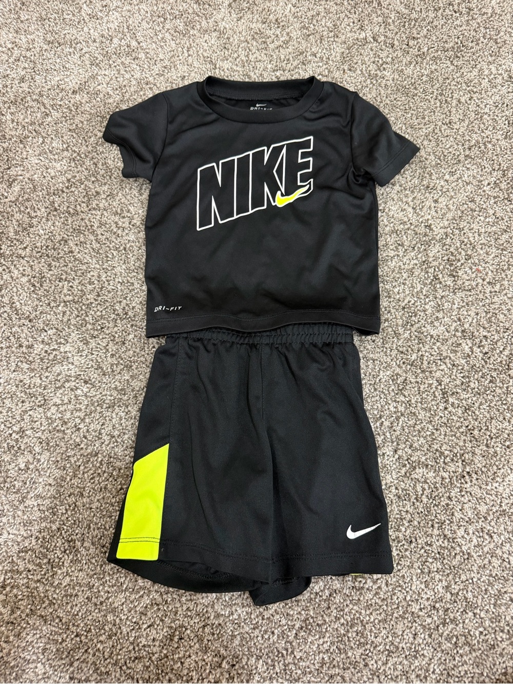 Nike Black and Neon Yellow Kids Matching Set